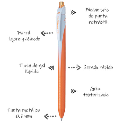 Bolígrafo Retráctil Energel Caja con 12 Piezas Naranja-BL437-F