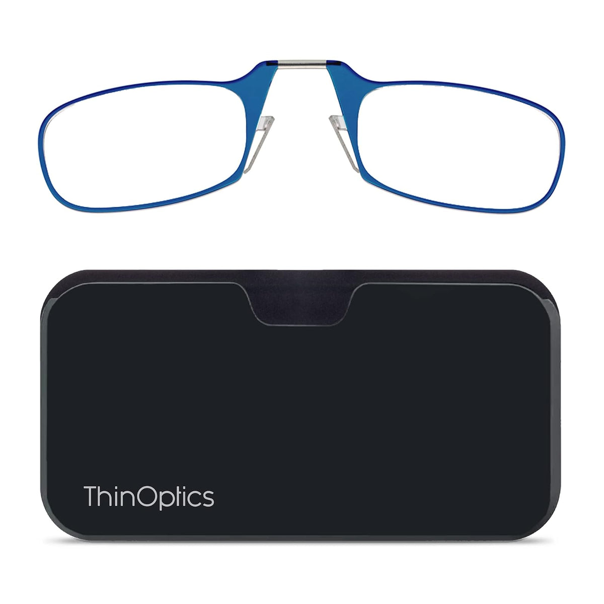 ThinOPTICS Reading Glasses on your Phone, Universal Pod Black Case , +1.50 Blue Glasses