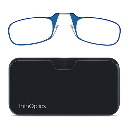 ThinOPTICS Reading Glasses on your Phone, Universal Pod Black Case , +1.50 Blue Glasses