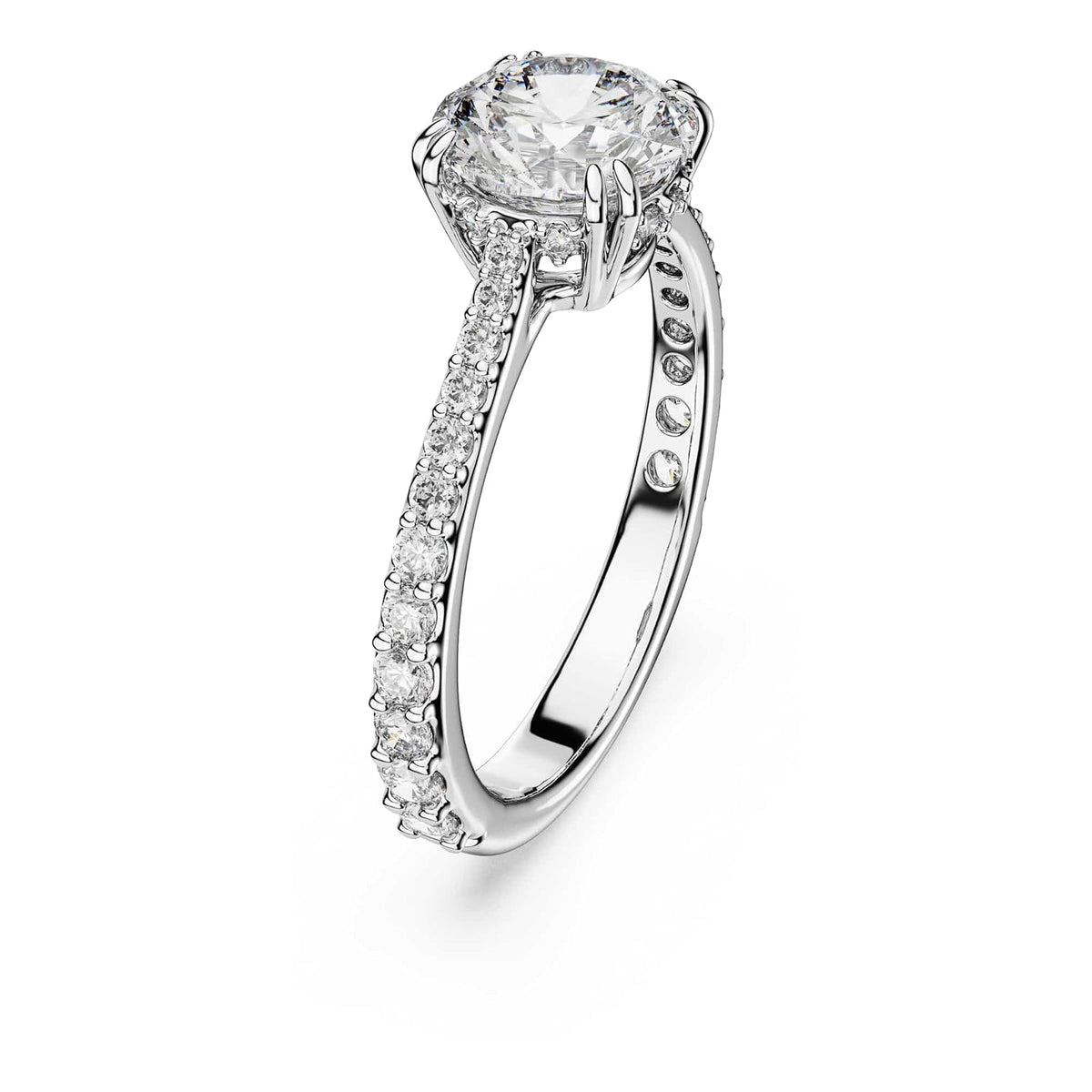 Anillo de cóctel Swarovski Stilla, corte redondo, Pavé, blanco, acabado plateado
