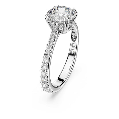 Anillo de cóctel Swarovski Stilla, corte redondo, Pavé, blanco, acabado plateado