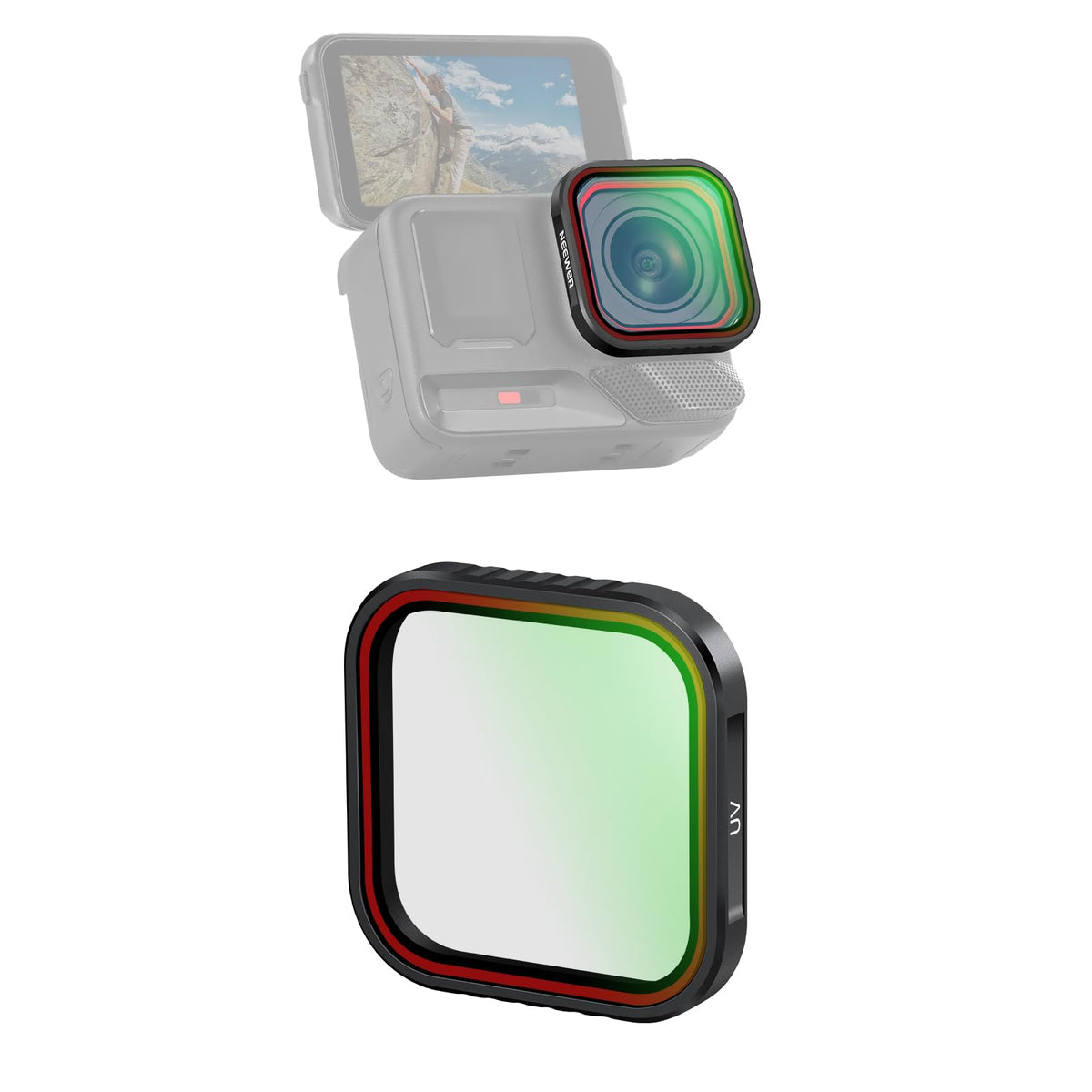 NEEWER UV Filtro Compatible con Insta360 Ace Pro e Insta 360 Ace Pro 2, Snap On Protector Objetivo Cámara Acción Vidrio Optico HD Multicapa Action Camera Filtros Lentes Accesorios, FL-C20