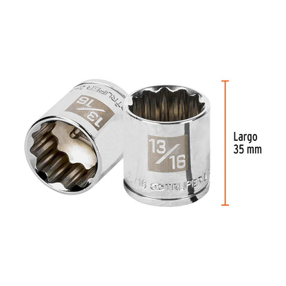 Truper D-3826, Dado de 12 puntas std, 13/16", cuadro 3/8"