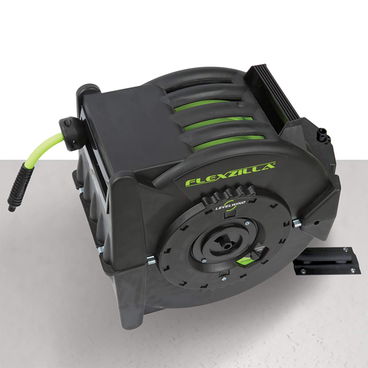 Flexzilla Pro Levelwind - Carrete de manguera de aire retráctil, 3/8 pulgadas. x 50 pies, resistente, ligero, híbrido, ZillaGreen - L8305FZ