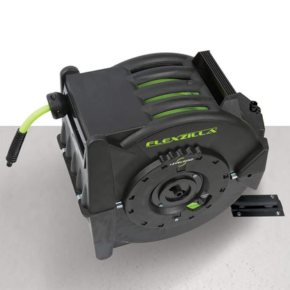Flexzilla Pro Levelwind - Carrete de manguera de aire retráctil, 3/8 pulgadas. x 50 pies, resistente, ligero, híbrido, ZillaGreen - L8305FZ