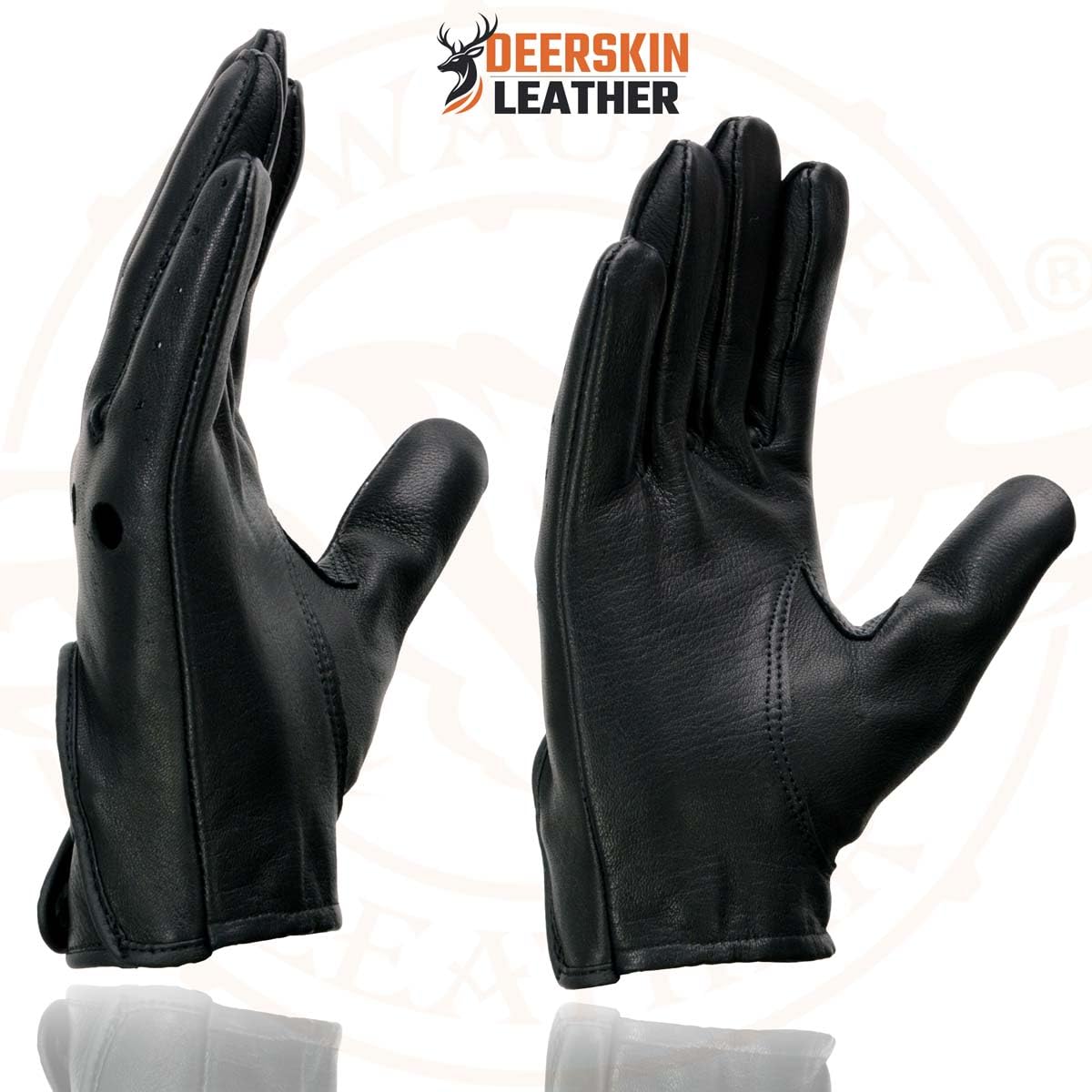 Milwaukee - Guantes de piel de ciervo perforados para hombre con cierre de botón, Negro, Mediano