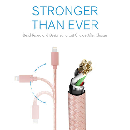 Realm Nylon trenzado Lightning a USB A – Cargador Apple iPhone certificado MFi, 1,5 m, oro rosa