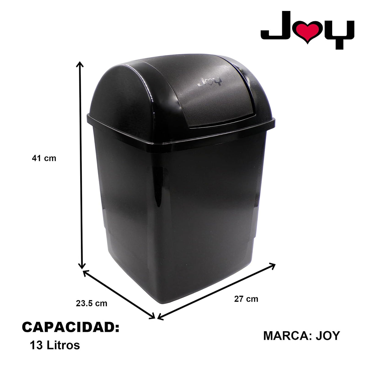 JOY - Bote de Basura Rectangular, Pack de 2, con Tapa de Balancín, Ideal para Mantener la Limpieza en el Hogar y Oficina, 13 Litros de Capacidad, Plástico Libre de BPA, Negro