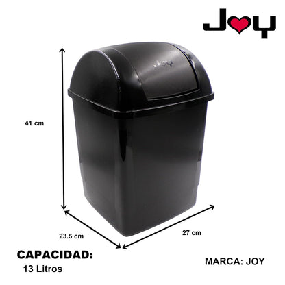 JOY - Bote de Basura Rectangular, Pack de 2, con Tapa de Balancín, Ideal para Mantener la Limpieza en el Hogar y Oficina, 13 Litros de Capacidad, Plástico Libre de BPA, Negro