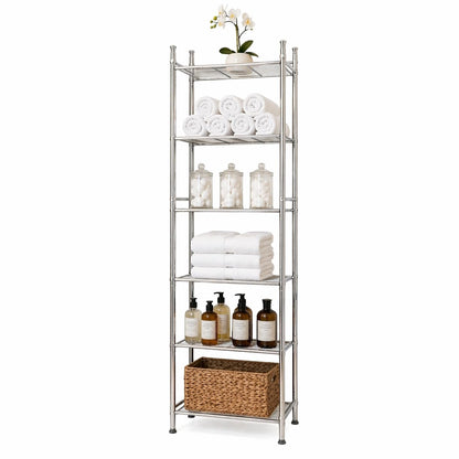 Honey-Can-Do BTH-03484 Estante de baño de Metal con 6 Niveles, 32 cm de Largo x 28 cm de Ancho x 151 cm de Alto, Cromado - Cromado - Estante de 6 repisas para baño