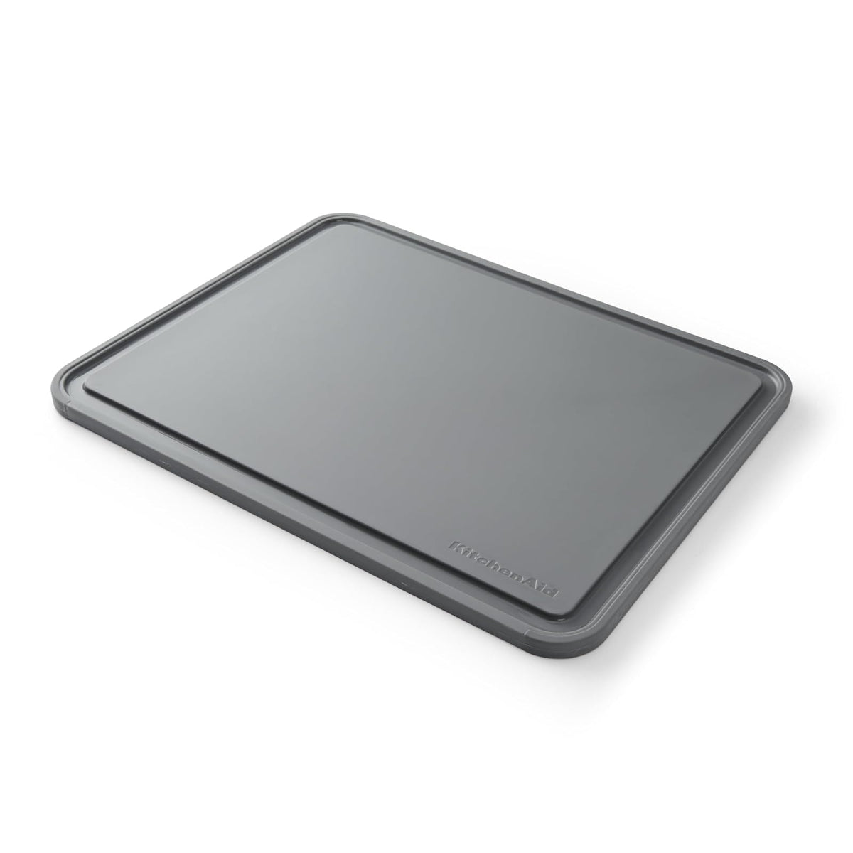 KitchenAid - Tabla de cortar de plástico clásica con zanja perimetral y bordes antideslizantes, apta para lavaplatos, 11 x 14 pulgadas, color gris