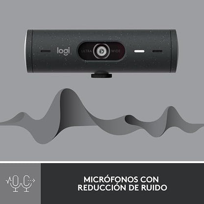 Logitech Brio 500 Webcam 1080p Full HD Autocorrección de Luz, Autoencuadre, Visualización, Mics con Reducción de Ruido, para Microsoft Teams, Google Meet, Zoom - Color Grafito