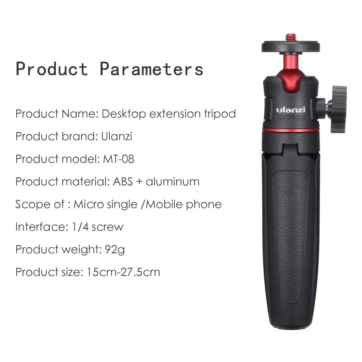 ULANZI MT-08 - Varilla de extensión para iPhone 11 Pro MAX Samsung Cámara Sony Canon Nikon Vlogging Smartphone teléfono Celular Negro/Rojo