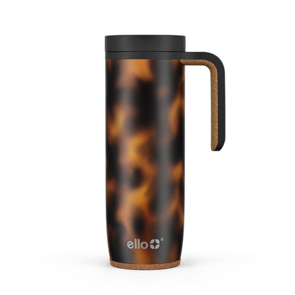 Ello Magnet - Taza de viaje de acero inoxidable aislada al aspiradora de 18 onzas con asa lateral y tapa deslizante a prueba de fugas y posavasos integrados, mantiene el calor durante 5 horas