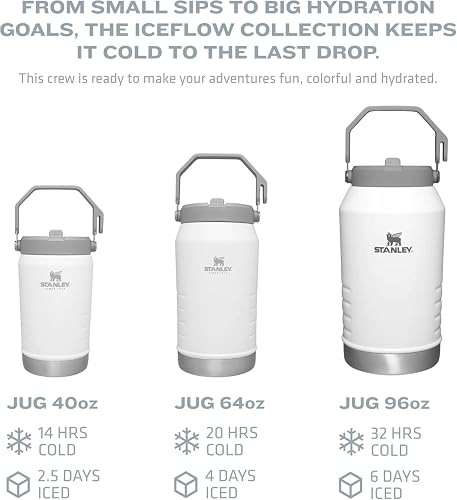 Stanley IceFlow 2.0 - Jarra de Paja abatible con asa de 40 onzas, Tapa giratoria y Popote abatible, a Prueba de Fugas para Viajes y Deportes, Acero Inoxidable Aislado, sin BPA, Negro 2.0