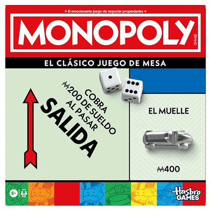 Hasbro Gaming Monopoly - Juego de Mesa de Negociar Propiedades con Bandeja de Almacenamiento y Tokens Grandes para 2 a 6 Jugadores a Partir de 8 años