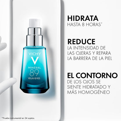 Vichy Minéral 89 Contorno de Ojos Reparador Dermatológico Hidratante 15ml | Hidrata 24h, Reduce Ojeras, Suaviza Líneas Finas y Fortalece con Ácido Hialurónico y Cafeína, Todo Tipo de Piel