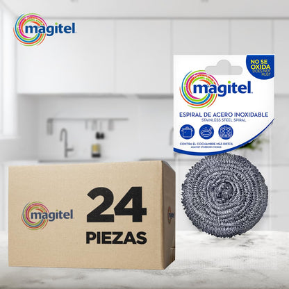 Magitel Espirales de Acero con Fibra - 24 Unidades, Acero Inoxidable