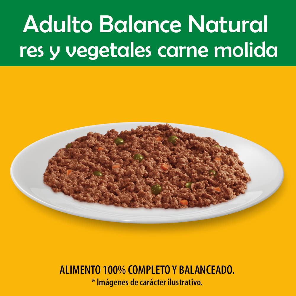 PEDIGREE Alimento para Perros Adultos, Balance Natural, Sabor Res Y Vegetales En Carne Molida 375 Gr, Paquete De 24 Latas