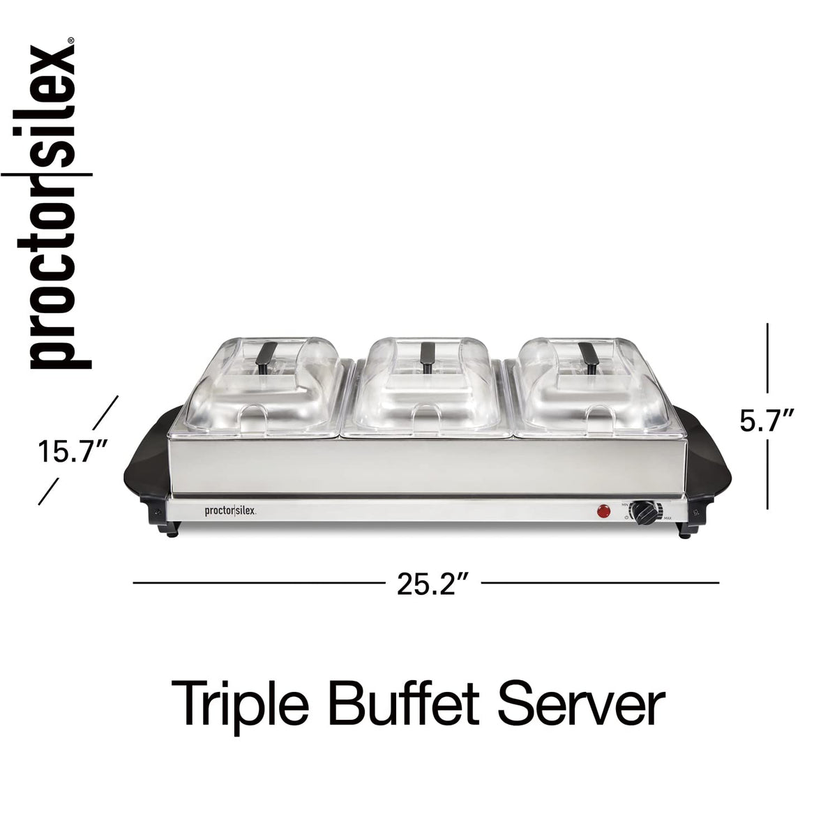 Proctor Silex 34300 Servidor buffet (bufetera)/ Bandeja de calentamiento, Terminado acero inoxidable, Three 2.2 Quart Stainless Steel Chafing Dishes