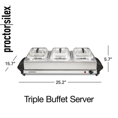 Proctor Silex 34300 Servidor buffet (bufetera)/ Bandeja de calentamiento, Terminado acero inoxidable, Three 2.2 Quart Stainless Steel Chafing Dishes