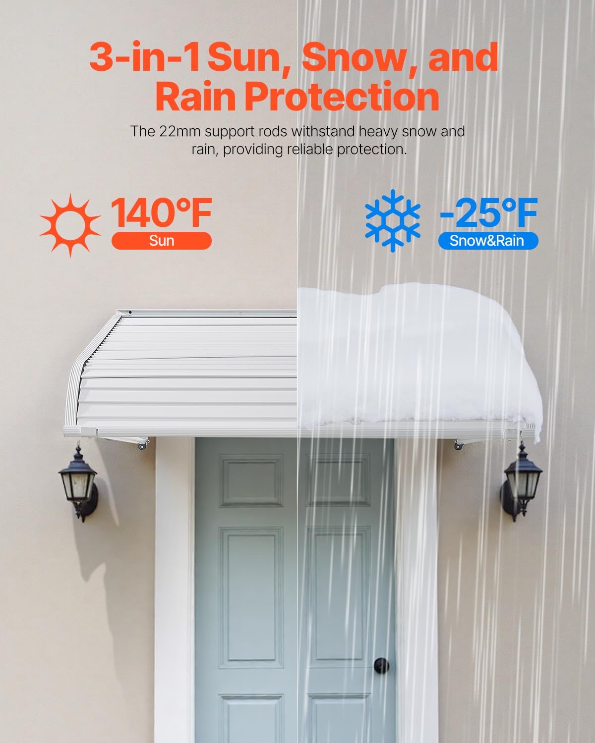 VEVOR Toldo para Exterior, Área de Protección Solar de 1016 x 1066 mm Toldo de Aleación de Aluminio Resistente a la Oxidación con Voladizo Compatible para Puerta de 0,8 m de Ancho de Exterior