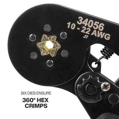 Klein Tools 34056 Pinza ponchadora hexagonal de férulas para cable de 10-22 AWG