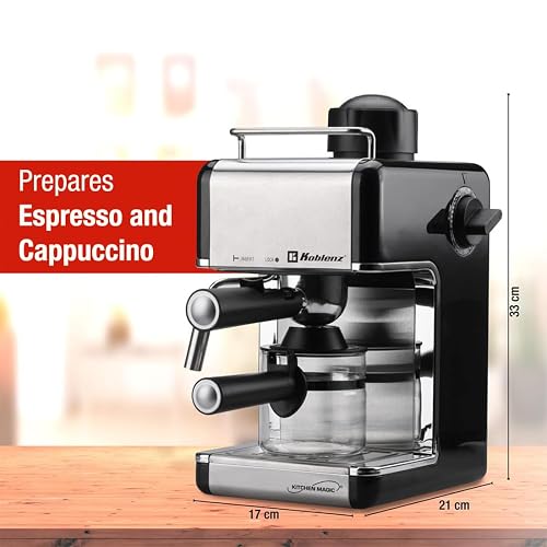 Koblenz Cafetera Espresso y Cappuccino, 4 Tazas, 3.5 Bares de Presión, Potencia de 800 W, Sistema de Espuma para Café Cappuccino, Color Negro con Acero Inoxidable, CKM-650 EIN, 00-0603-00-1