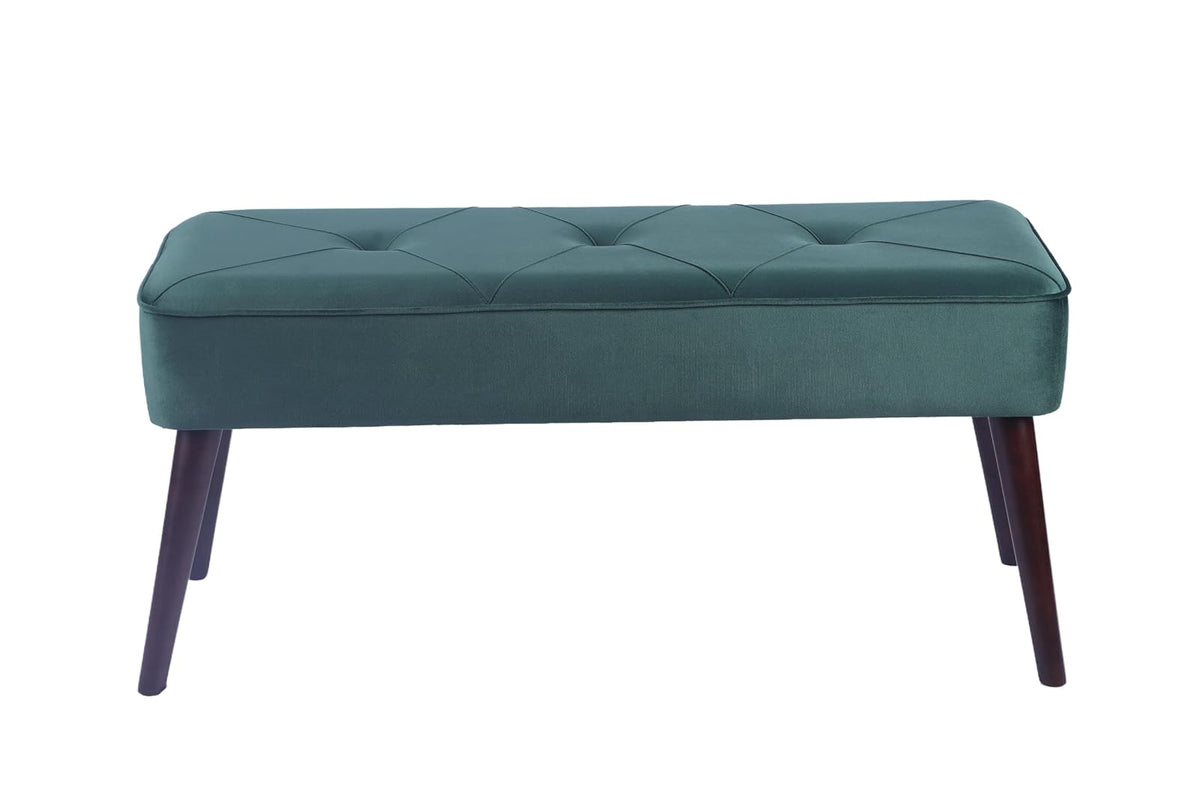 Sochic Taburete Tapizado en Terciopelo Verde con Patas de Madera de Caucho de Nogal y Marco de Madera