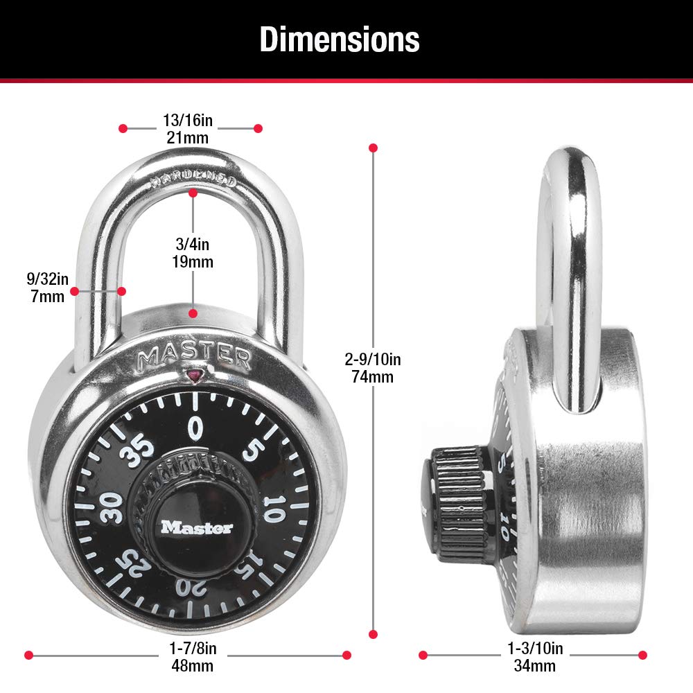 Master Lock Cerraduras de casillero, cerraduras de combinación para gimnasio y escuela, paquete de 2, 1500T, color negro