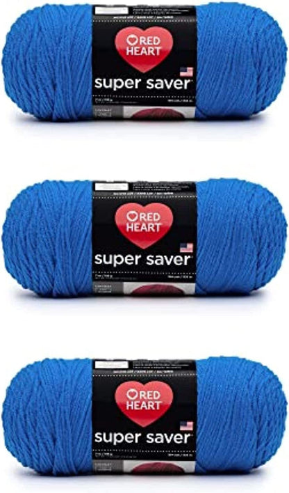 Red Heart Super Saver Estambre Acrílico, Varios Colores - Blue - Paquete de 3
