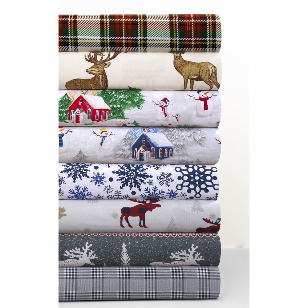 Tribeca Living - Juego de sábanas de Franela 100% algodón, Bolsillo Profundo, 170 g/m², Ropa de Cama Ultra Suave y acogedora para Invierno, King, Alces a Cuadros