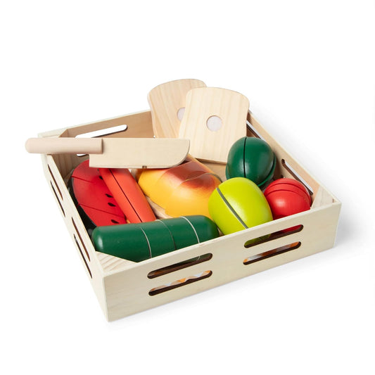 Melissa & Doug Alimentos de Juguete para Cortar con Pestañas Autoadhesivas, Juguete de Madera, Juego de Imitación (29 Piezas)