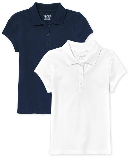 The Children's Place Polo de Manga Larga para Niña - Paquete de 2 - Tidal - White 2-pack - 14 Años