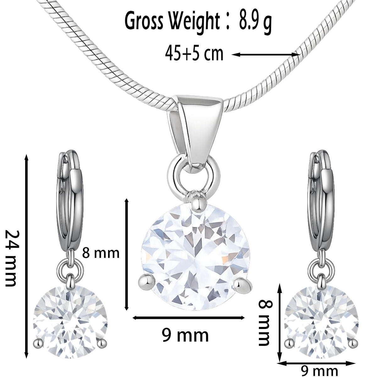 XYPHIELLE Collar y Aretes para Mujer - Dije Redondo de Zirconia Blanca en Aleación Plateada - Joyería Elegante para Novia, Esposa o Mamá (Navidad, San Valentín, Cumpleaños)
