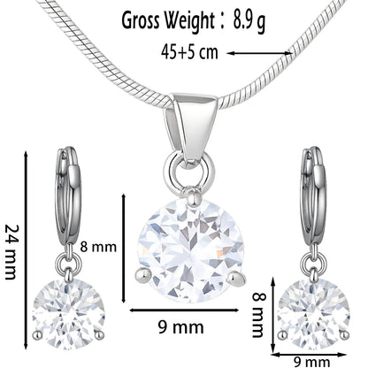 XYPHIELLE Collar y Aretes para Mujer - Dije Redondo de Zirconia Blanca en Aleación Plateada - Joyería Elegante para Novia, Esposa o Mamá (Navidad, San Valentín, Cumpleaños)