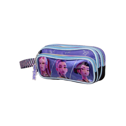 Ruz Lapicera Triple Infantil, Kpop Demon Hunters Cera para Cabello | 100% Poli?ster, Medidas 23 X 10 X 8 Cm, Estuche Escolar para Ni?as con Tres Compartimentos y Pr?ctico Cierre de Cremallera