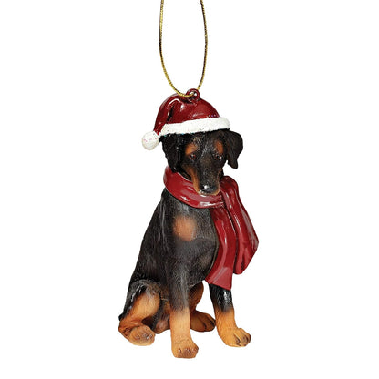 Design Toscano Adorno Navideño de Perro con Gorro Navideño - Doberman Pinscher
