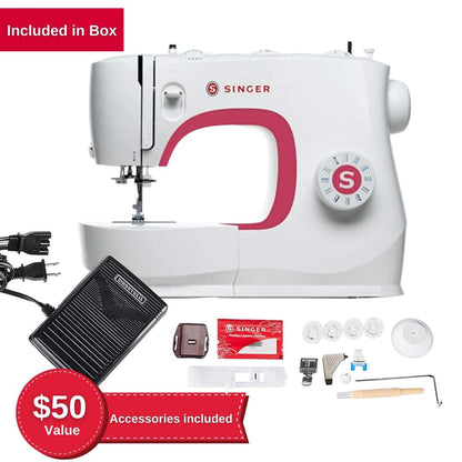 SINGER MX231 - Máquina de coser ligera y portátil con kit de accesorios y pedal | 97 aplicaciones de puntadas, luz LED y ojal de 1 paso, ideal para manualidades y reparaciones