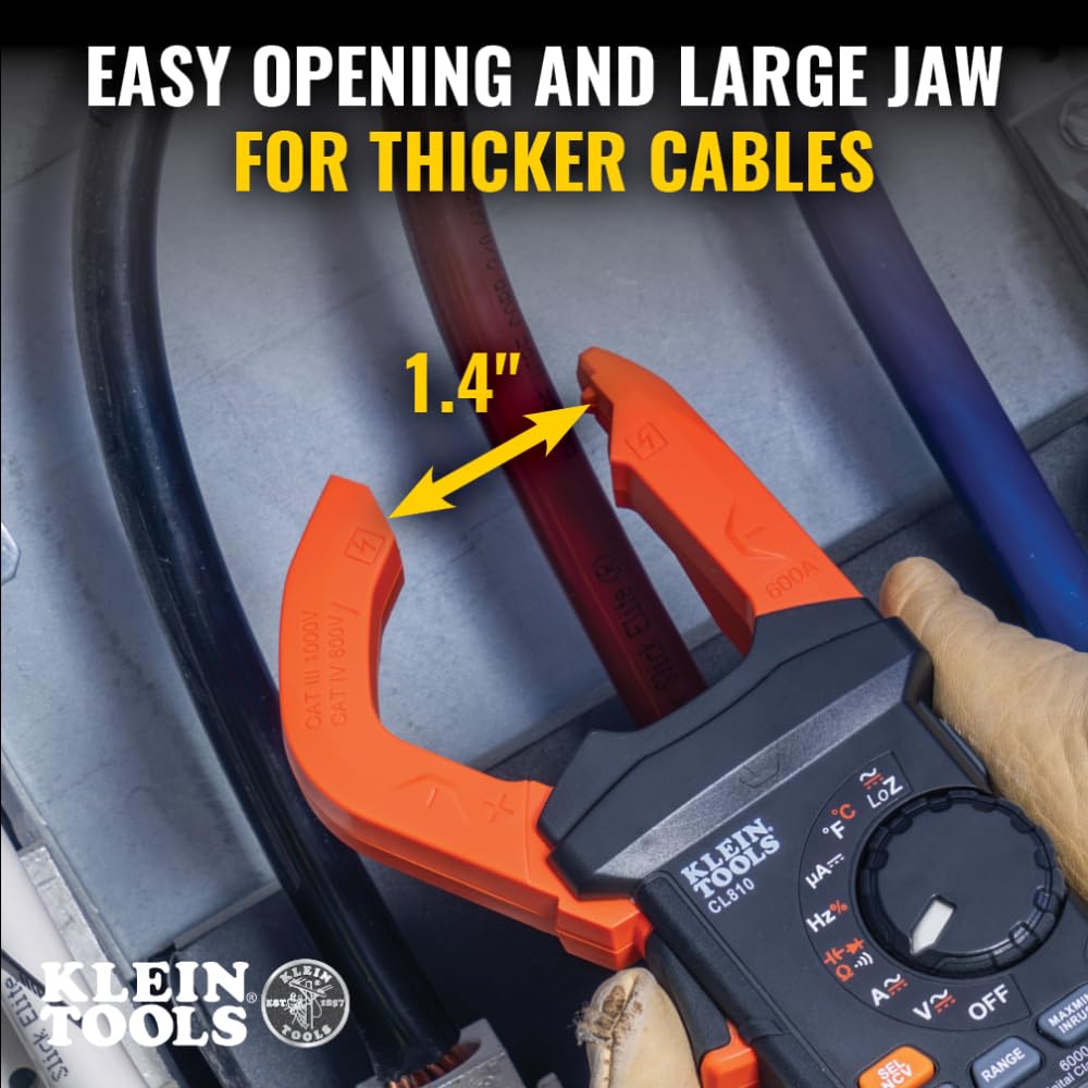 Klein Tools CL810 Pinza digital con linterna y esfera iluminada, rango automático de 600 A CA/CC, True RMS, NCVT, mide corriente, LOZ, temperatura