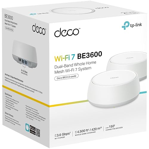 TP-Link Deco BE22(2-Pack) Router Mesh WiFi7 BE3600 Cobertura 420m² - Doble Banda 3.6 Gbps - 2 Puertos Gigabit - Roaming IA para Moverte Sin Perder Conexión - App Deco - Conecta 150 Dispositivos