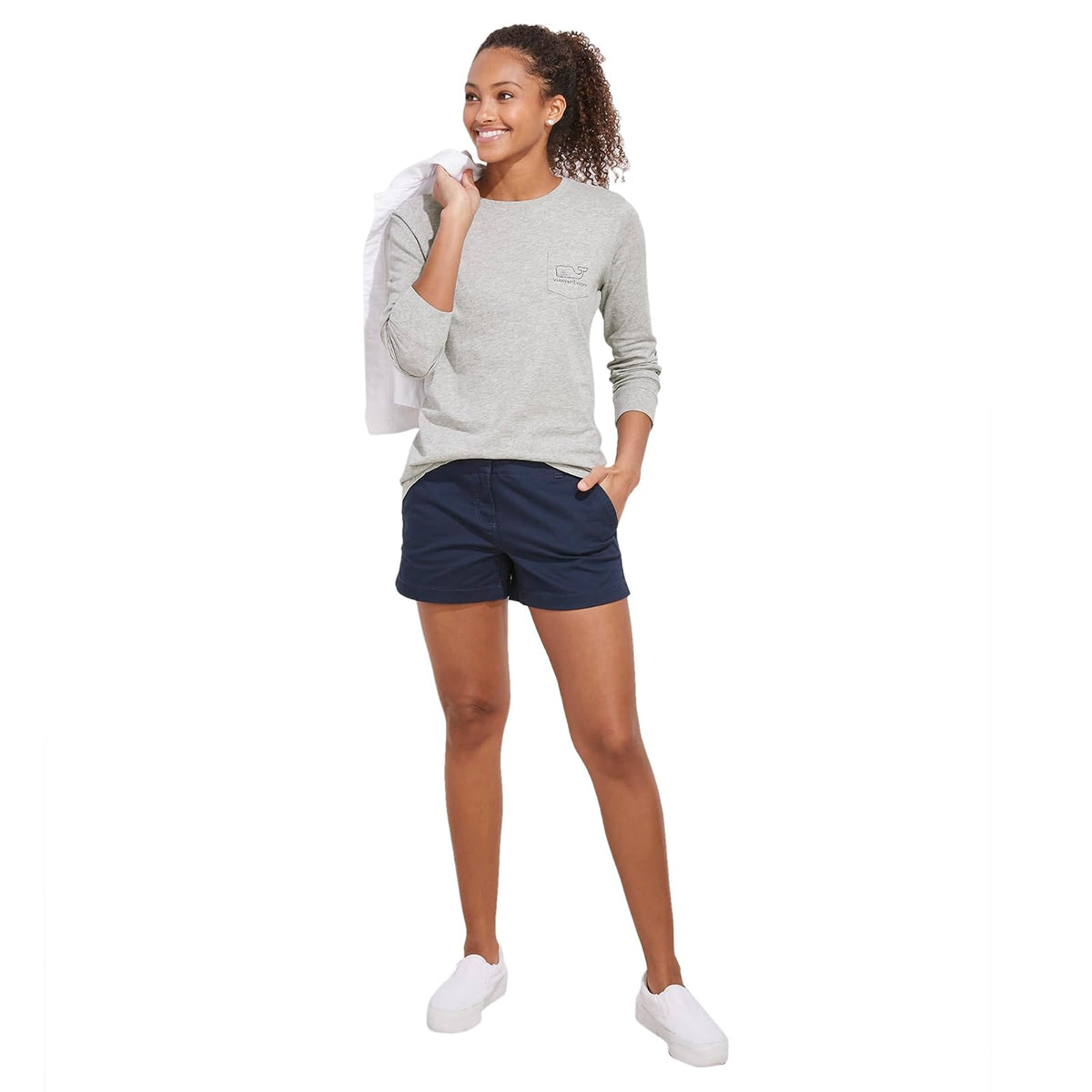 Vineyard Vines Camiseta de Manga Larga con Bolsillo de Ballena Vintage Camiseta para Mujer