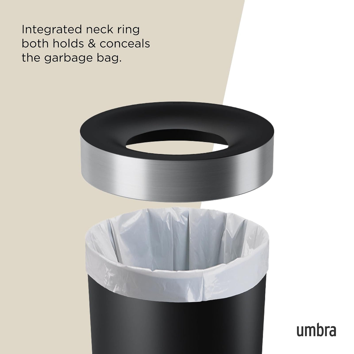 Umbra Vento Bote de basura con capacidad de 62L, Negro/Níquel