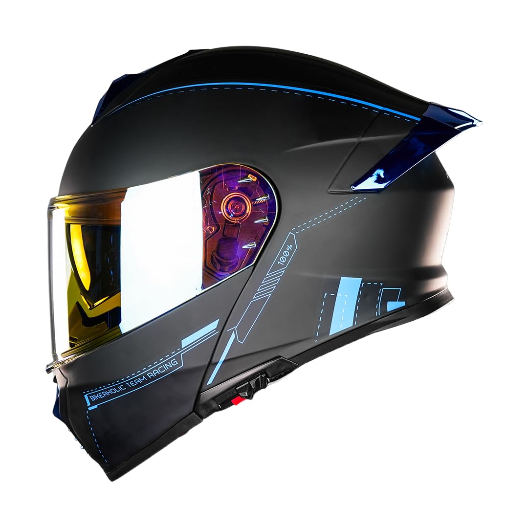 KOV Casco Metal Blue Thunder ABATIBLE Azul para Moto Certificado Dot