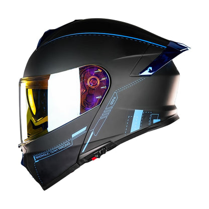 KOV Casco Metal Blue Thunder ABATIBLE Azul para Moto Certificado Dot