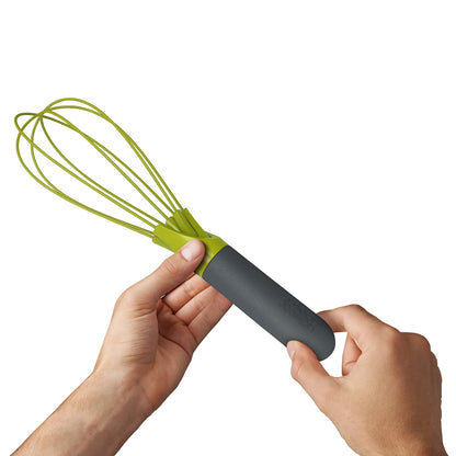 Joseph Joseph 10539 Twist Whisk 2-In-1 Collapsible Balloon and Flat Whisk Silicone Coated Steel Wire, Gray/Green