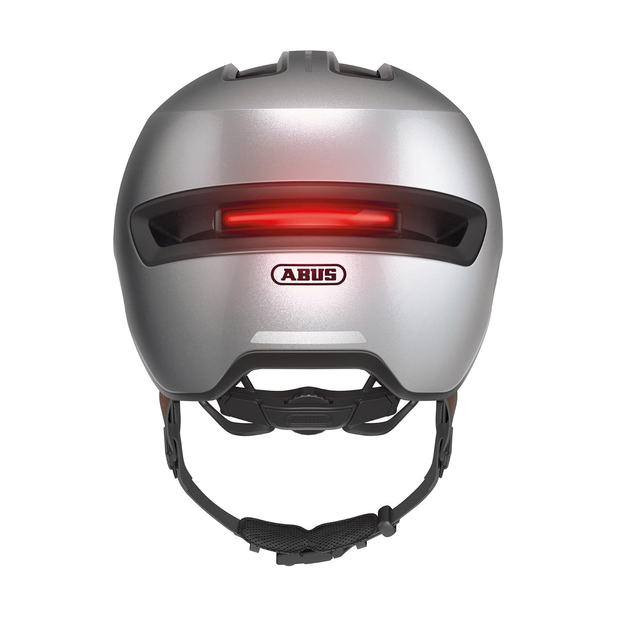 ABUS Casco Urbano HUD-Y Ace - Elegante Casco de Bicicleta con Visera y luz LED Trasera magnética y Recargable - para Hombre y Mujer - Plata, Talla M