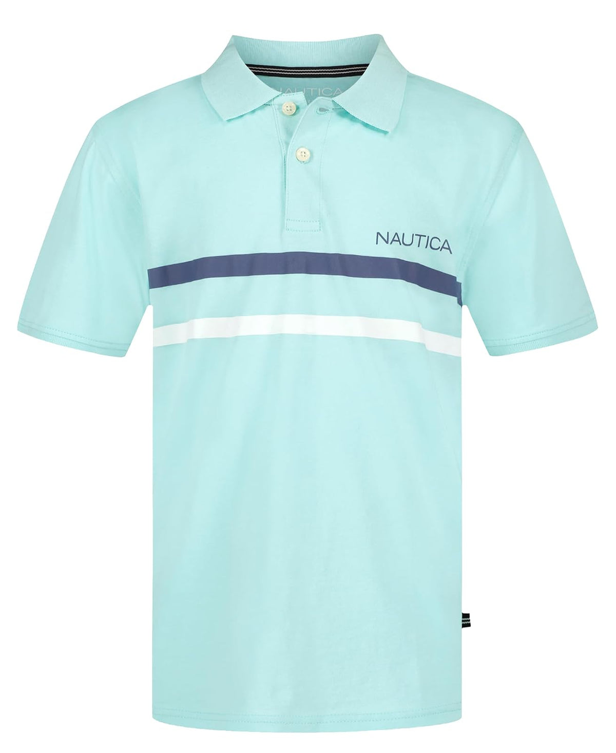 Nautica - Polo de Manga Corta con Estampado Completo, Cierre de botón, Suave y cómodo - 10-12 - Doble Raya Azul Tintado