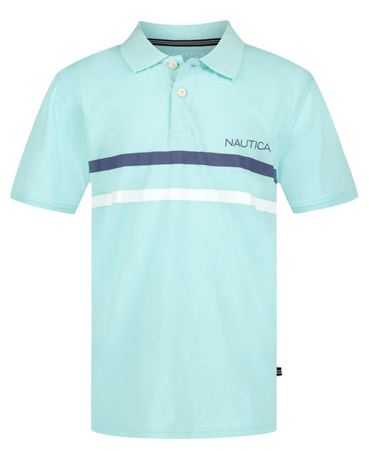 Nautica - Polo de Manga Corta con Estampado Completo, Cierre de botón, Suave y cómodo - 10-12 - Doble Raya Azul Tintado