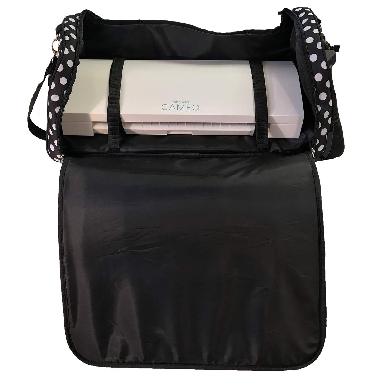 CGull Rolling Craft Bag 2.0 – Bolsa rodante y Organizador de Almacenamiento de álbumes de Recortes para máquinas y Suministros de Manualidades, Color Negro con Lunares Blancos